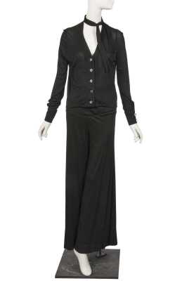 Peggy Moffitt's Rudi Gernreich black jersey pant suit, Unisex collection, 1970