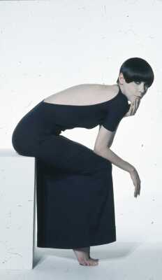 Peggy Moffitt's Rudi Gernreich low backed black knit nylon maxi dress, circa 1970