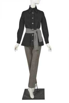 Peggy Moffitt's Rudi Gernreich black and gray checkerboard wool ensemble, Fall 1970