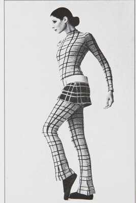Peggy Moffitt's plaid jersey jump-suit and optional mini-skirt, Fall 1970