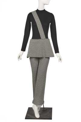 Peggy Moffitt's black jersey jumpsuit and optional mini-skirt and leggings, fall 1970