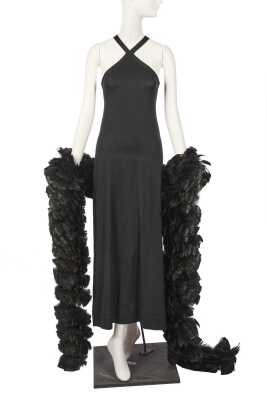 Peggy Moffitt's Rudi Gernreich black lycra maxi dress and feather boa, circa 1970