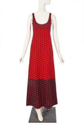 Peggy Moffitt's Rudi Gernreich checkered red and navy jersey maxi dress, 1971