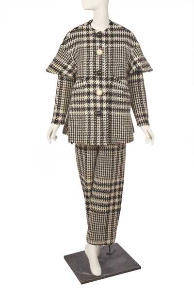 Peggy Moffit's Rudi Gernreich giant checked jacket and jumpsuit, probably Fall 1963