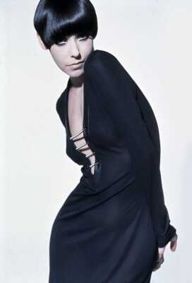 Peggy Moffitt's Rudi Gernreich black matt jersey evening dress, with 'door' springs, Fall 1971
