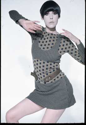 Peggy Moffitt's Rudi Gernreich trompe l'oeil checked ensemble, Fall 1971