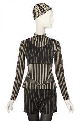 Peggy Moffitt's Rudi Gernreich striped jersey shorts ensemble, Fall 1971