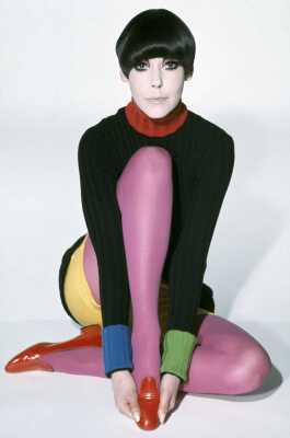 Peggy Moffit's Rudi Gernreich knitted color-block ensemble, Fall 1971