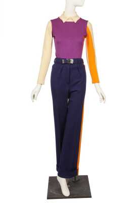 Peggy Moffitt's Rudi Gernreich color-block wool ensemble, Fall 1972
