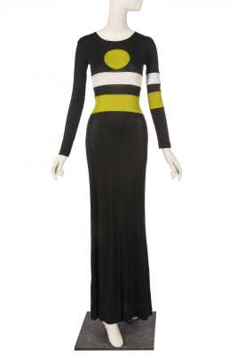 Peggy Moffitt's Rudi Gernreich black stretch jersey 'Message' maxi dress, Spring 1972