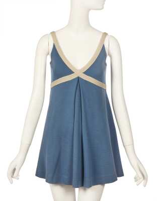 Peggy Moffitt's Rudi Gernreich blue 'Cross My Heart' mini dress, Fall 1973