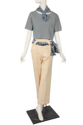 Peggy Moffitt's Rudi Gernreich blue and cream checked ensemble, Spring 1973