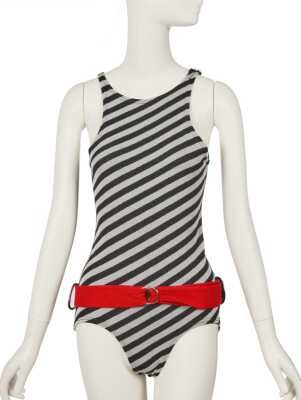 Peggy Moffitt's Rudi Gernreich striped wool jersey swimsuit, Spring 1973