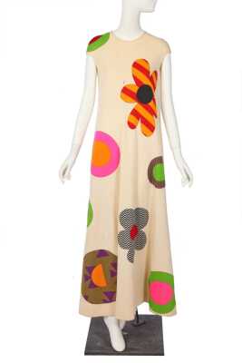 Peggy Moffitt's Rudi Gernreich 'Warhol Flowers' cream wool maxi dress, Fall 1973