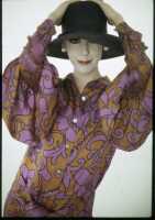 Peggy Moffitt's Rudi Gernreich purple and orange 'Van Dongen' dress, Resort 1964 - 6