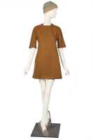 Peggy Moffitt's early Rudi Gernreich for Jax brown wool jersey trapeze dress, Fall 1955