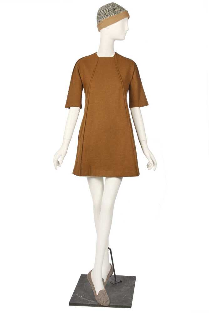 Peggy Moffitt's early Rudi Gernreich for Jax brown wool jersey trapeze dress, Fall 1955 Peggy Moffitt's early Rudi Gernreich for Jax brown wool jersey trapeze dress, Fall 1955