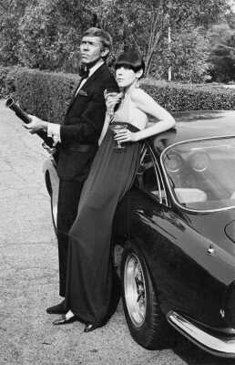 Peggy Moffit's Rudi Gernreich 'poison' green and chocolate matte jersey evening gown, Fall 1964