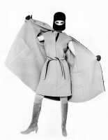 Peggy Moffit's Rudi Gernreich camel and black wool reversible ensemble with wool helmet, Fall 1964 - 2