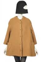 Peggy Moffit's Rudi Gernreich camel and black wool reversible ensemble with wool helmet, Fall 1964 - 6