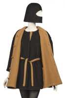 Peggy Moffit's Rudi Gernreich camel and black wool reversible ensemble with wool helmet, Fall 1964 - 9