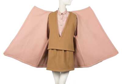 Peggy Moffitt's Rudi Gernreich reversible camel and pink wool suit, Fall 1964