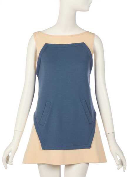 Peggy Moffitt's Rudi Gernreich ivory and blue wool mini dress, circa 1965