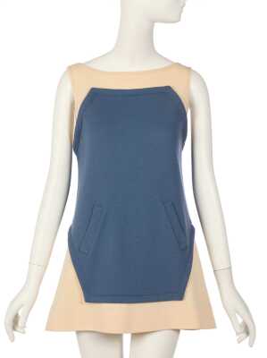 Peggy Moffitt's Rudi Gernreich ivory and blue wool mini dress, circa 1965