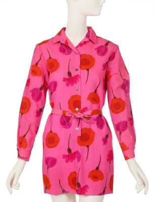 Peggy Moffitt's Rudi Gernreich pink floral printed wool mini dress, Resort 1965