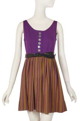 Peggy Moffitt's Rudi Gernreich purple and brown jersey mini dress, early 1960s