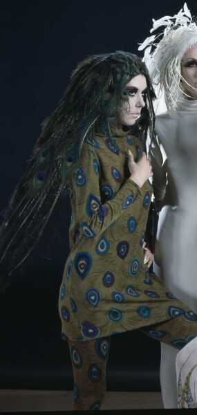 Peggy Moffit's Rudi Gernreich 'Peacock' ensemble, Fall 1966, worn in the 'BASIC BLACK' film, 1967