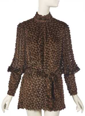 Peggy Moffitt's Rudi Gernreich brown tufted devor&eacute; mini dress, Fall 1966