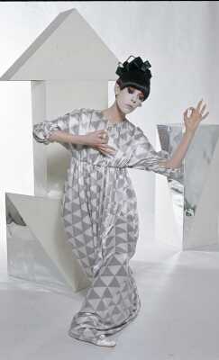 Peggy Moffitt's Rudi Gernreich Tzaims Luksus print silk evening dress, 1966