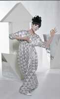 Peggy Moffitt's Rudi Gernreich Tzaims Luksus print silk evening dress, 1966
