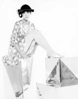 Peggy Moffitt's Rudi Gernreich Tzaims Luksus print satin cocktail dress, 1966