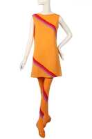 Peggy Moffitt's Rudi Gernreich tangerine jersey mini dress and stockings, Fall 1967