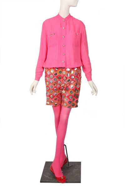 Peggy Moffitt's Rudi Gernreich embroidered shorts ensemble, Fall 1967
