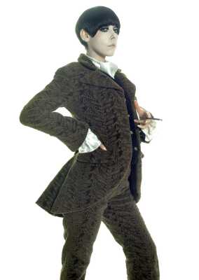 Peggy Moffitt's Rudi Gernreich 'George Sand' cut-velvet ensemble, Fall 1967
