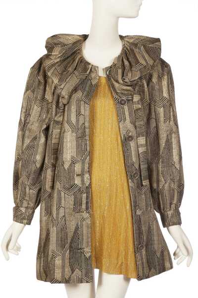 Peggy Moffitt's Rudi Gernreich gold lurex dress and cocktail coat, Fall 1967