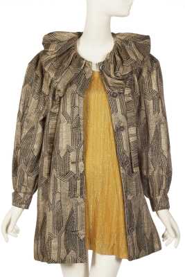 Peggy Moffitt's Rudi Gernreich gold lurex dress and cocktail coat, Fall 1967
