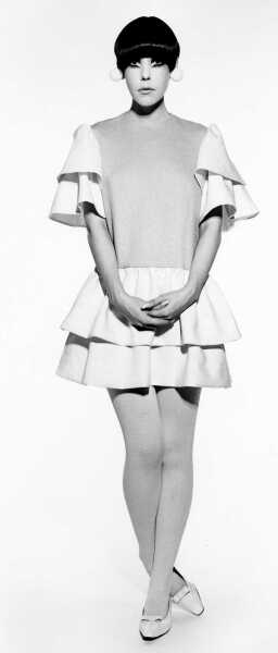Peggy Moffitt's Rudi Gernreich pink and off-white linen mini dress, 1968