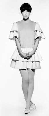 Peggy Moffitt's Rudi Gernreich pink and off-white linen mini dress, 1968