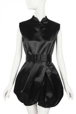 Peggy Moffitt's Rudi Gernreich black satin romper ensemble, Resort 1968
