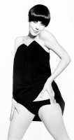 Peggy Moffitt's Rudi Gernreich black wool and vinyl mini dress, and bikini top, Resort 1968