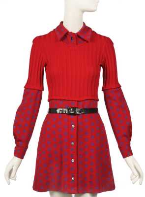 Peggy Moffitt's Rudi Gernreich purple and red trompe l'oeil dress, Fall 1971